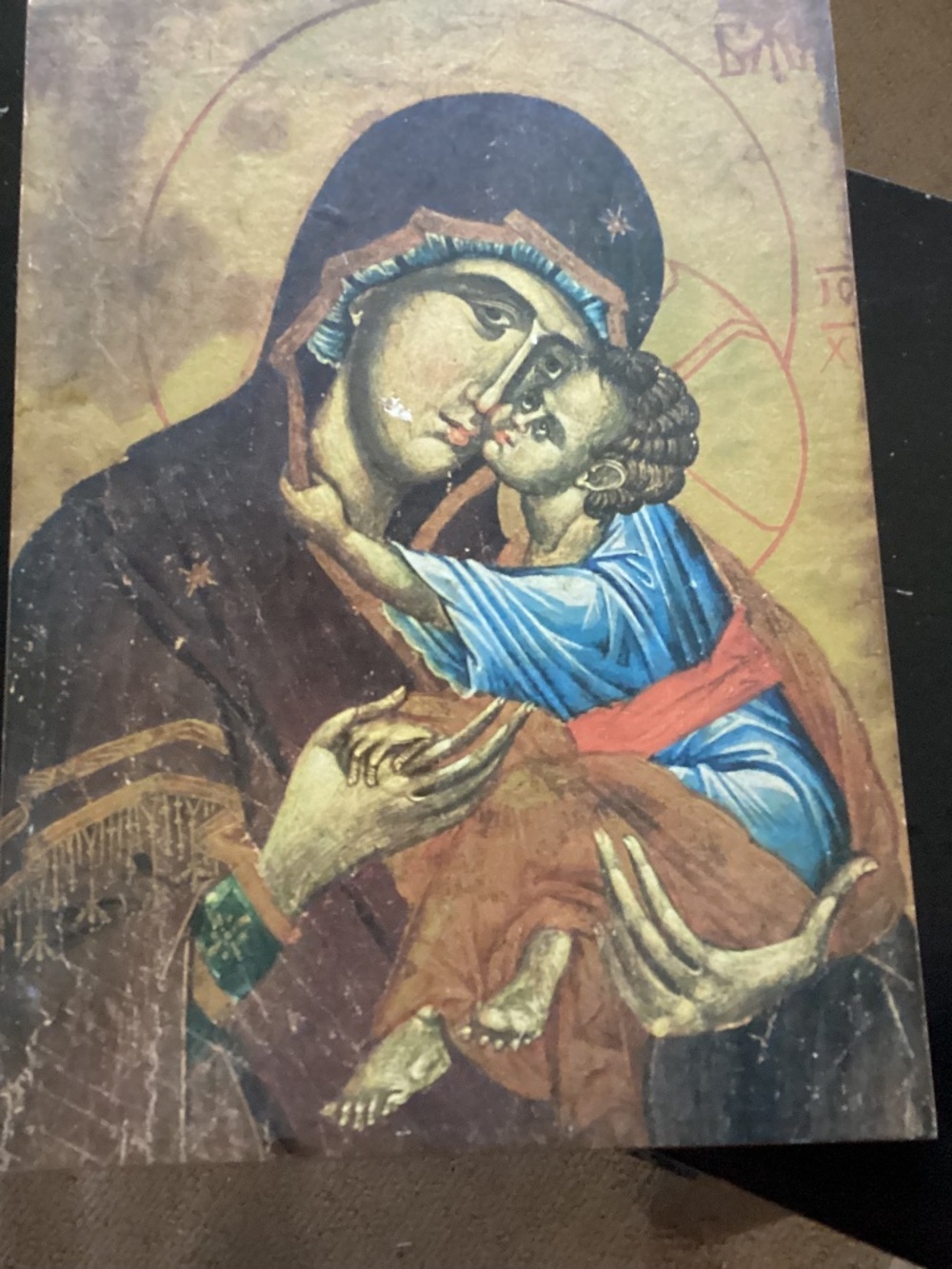 Virgin Mary baby Jesus..7 1/2X 10 1/2” picture on wood older piece it’s clean